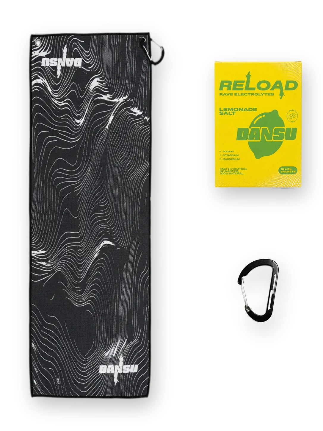 RAVE PACK — Sound Waves rave towel, Reload electrolytes and XL Gunfingers clip