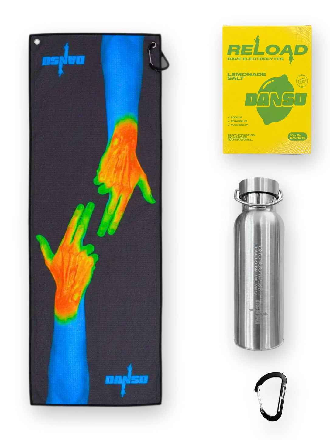 RAVE PACK — Heatmap rave towel, Reload electrolytes, insulated bottle and clip